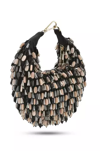 Nano stone black hand bag with beeds work
