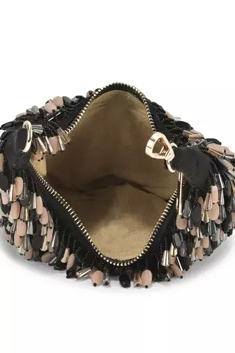Nano stone black hand bag with beeds work