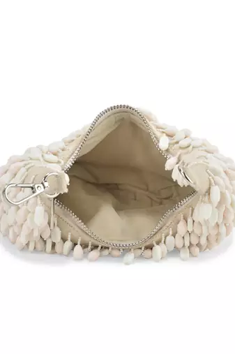 Ivory nano stone crystal embroidered hand bag