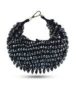 Nano crystal black embroidered hand bag