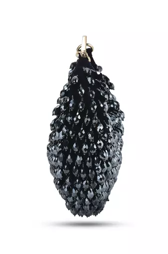Nano crystal black embroidered hand bag
