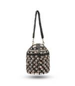 Black suede based bucket bag with stone beads