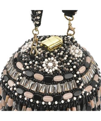 Black suede based bucket bag with stone beads 3