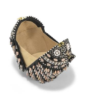 Black suede based bucket bag with stone beads 4