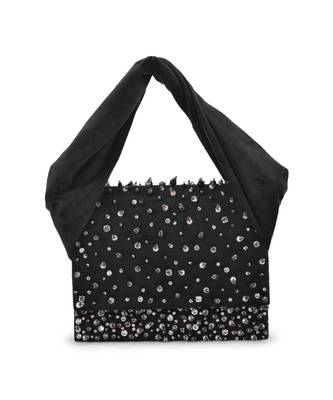 Black velvet based stud hand bag 1