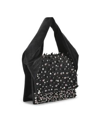 Black velvet based stud hand bag 3