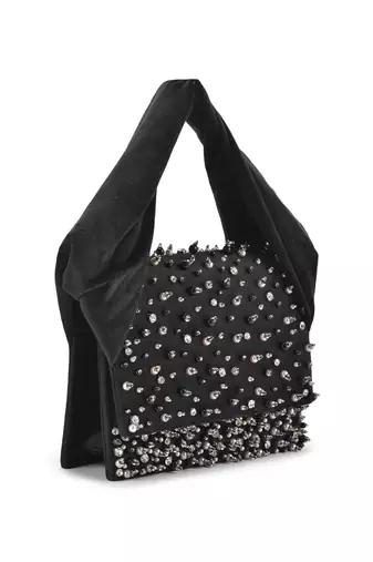 Black velvet based stud hand bag