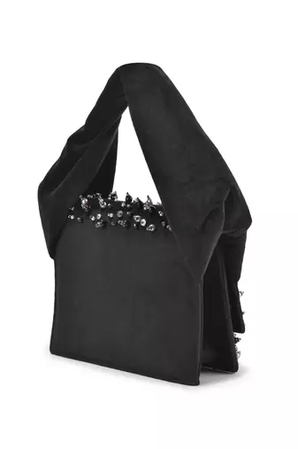 Black velvet based stud hand bag