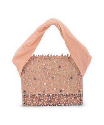 Pink velvet based stud hand bag 1