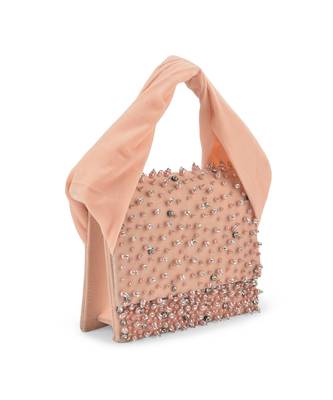Pink velvet based stud hand bag 2