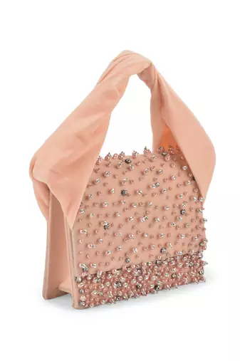 Pink velvet based stud hand bag