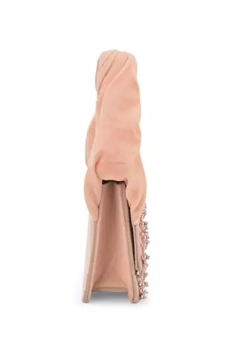 Pink velvet based stud hand bag