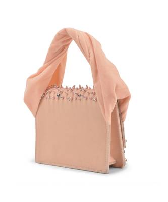 Pink velvet based stud hand bag 4