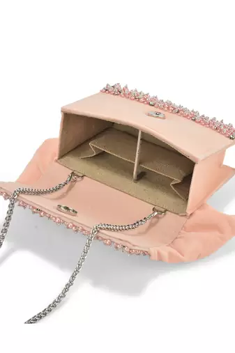 Pink velvet based stud hand bag