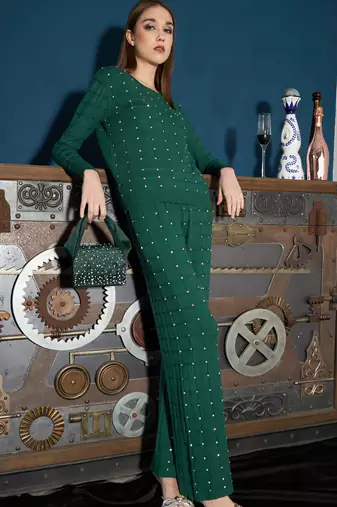 Emerald green velvet based hand bag