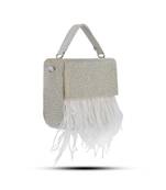 White hand crafted feather flowy box bag