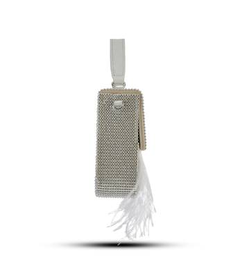 White hand crafted feather flowy box bag 2