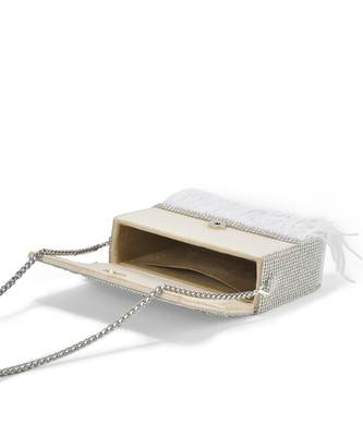 White hand crafted feather flowy box bag 4