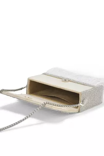 White hand crafted feather flowy box bag