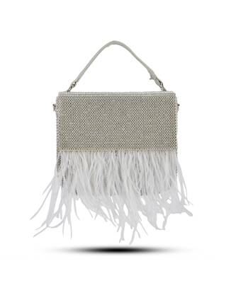 White hand crafted feather flowy box bag 5