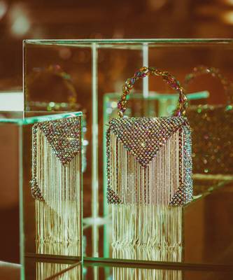 Hand crafted crystal based silver mini bag 1