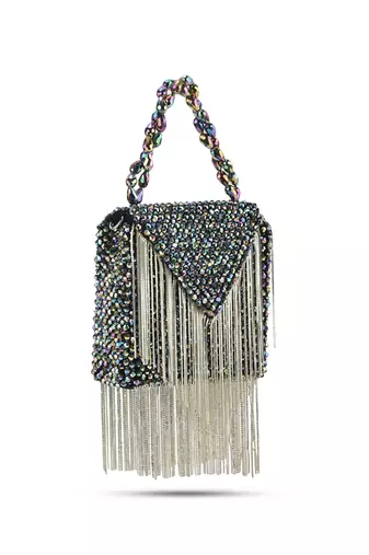 Hand crafted crystal based silver mini bag