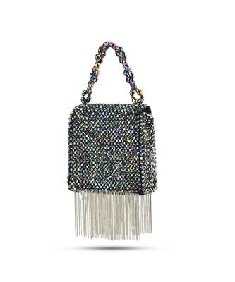 Hand crafted crystal based silver mini bag 4