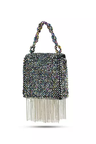 Hand crafted crystal based silver mini bag