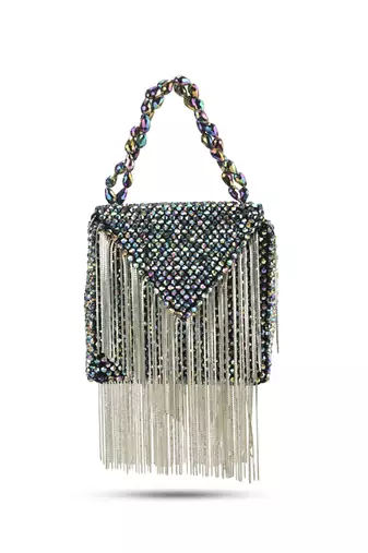 Hand crafted crystal based silver mini bag