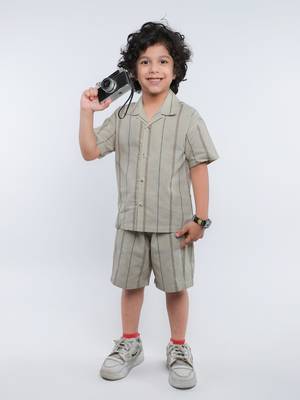 Brown striped linen co-ord set 1