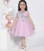 Pink sequins bow net party frock