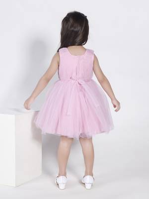 Pink sequins bow net party frock 2