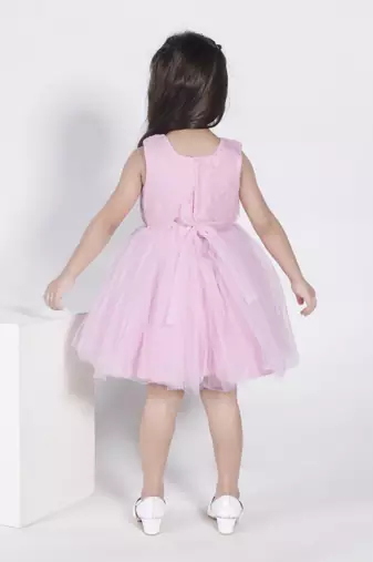 Pink sequins bow net party frock
