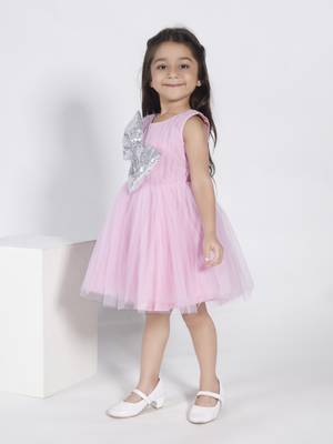 Pink sequins bow net party frock 3