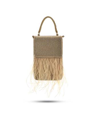 Golden hand crafted feather flowy box bag 1