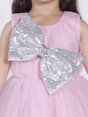Pink sequins bow net party frock 5