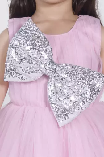 Pink sequins bow net party frock
