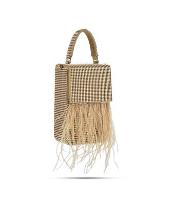 Golden hand crafted feather flowy box bag 2