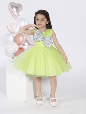 Limegreen sequins bow net party frock 1