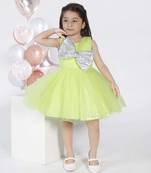Limegreen sequins bow net party frock