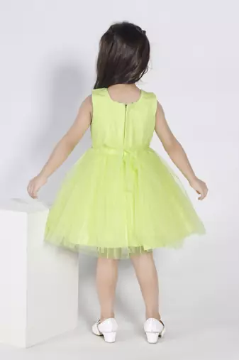 Limegreen sequins bow net party frock