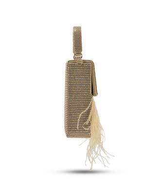 Golden hand crafted feather flowy box bag 3