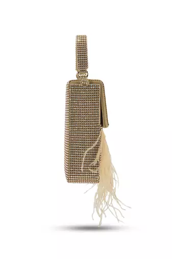 Golden hand crafted feather flowy box bag