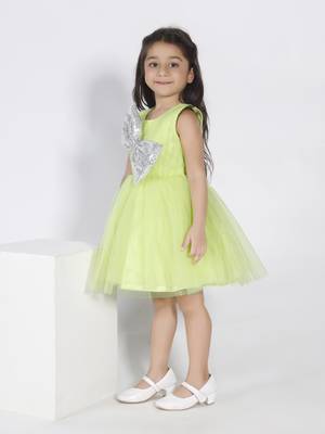 Limegreen sequins bow net party frock 3