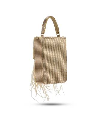 Golden hand crafted feather flowy box bag 4