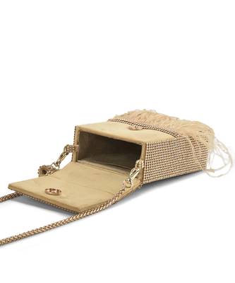 Golden hand crafted feather flowy box bag 5