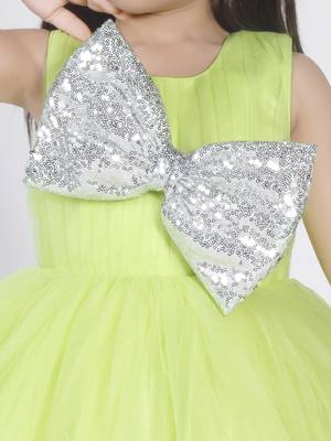 Limegreen sequins bow net party frock 5