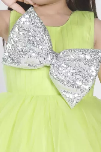 Limegreen sequins bow net party frock