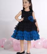 Teal layered ruffle sequence with contrast hem net party frock