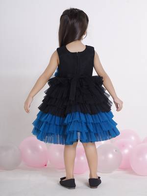 Teal layered ruffle sequence with contrast hem net party frock 2